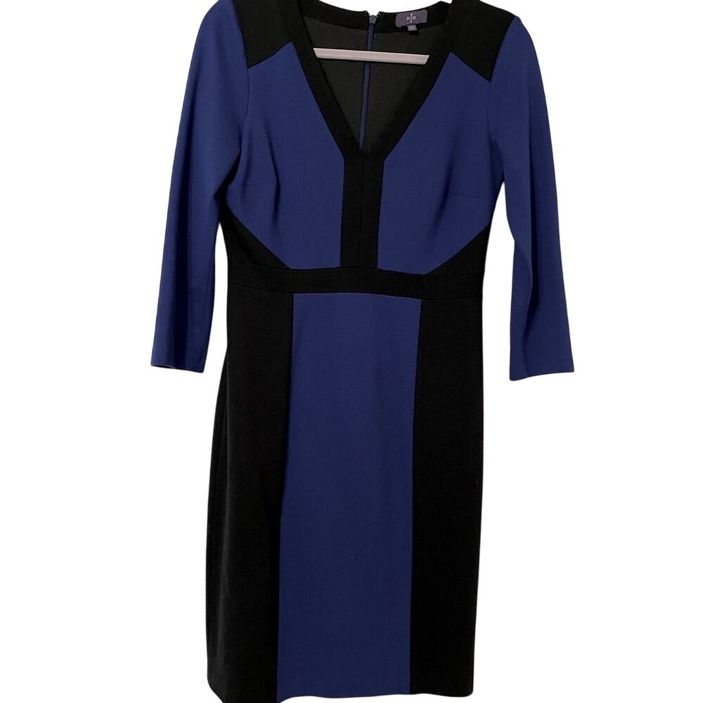 NYDJ Black & Blue Sheath Dress Hidden Shaper Womens 4 Mini Career Slimming
